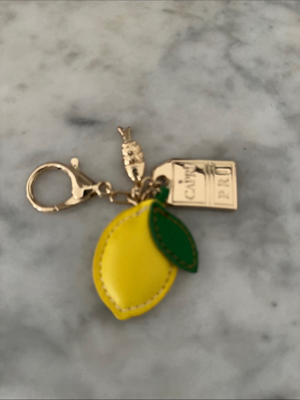 Anthropologie Yellow Lemon Key & Card Holder with Green Leaf and Gold Hardware